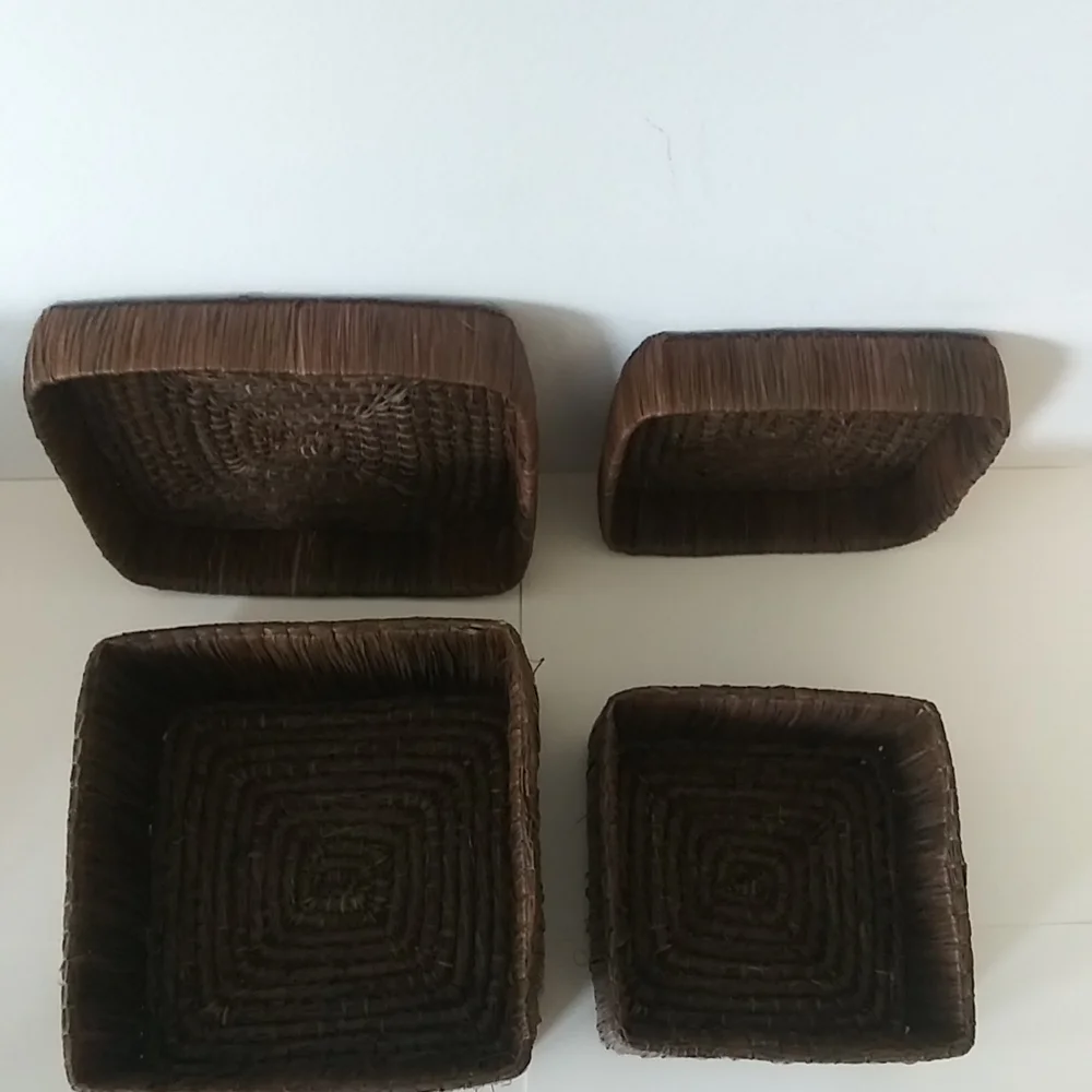 2 Straw Woven Square Cottagecore Boho Storage Boxes w/ lids